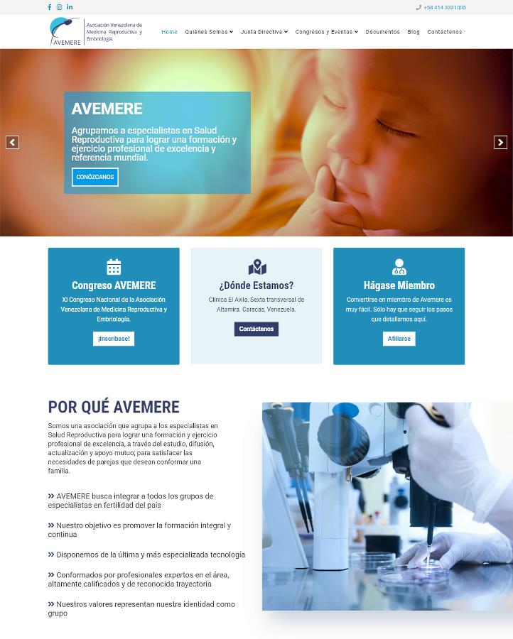 Captura de pantalla del home page de avemere.org.ve