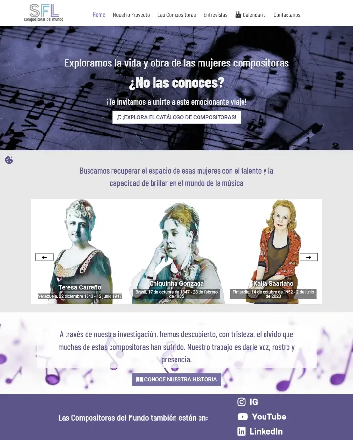 Captura de pantalla del home page de compositorasdelmundo.com